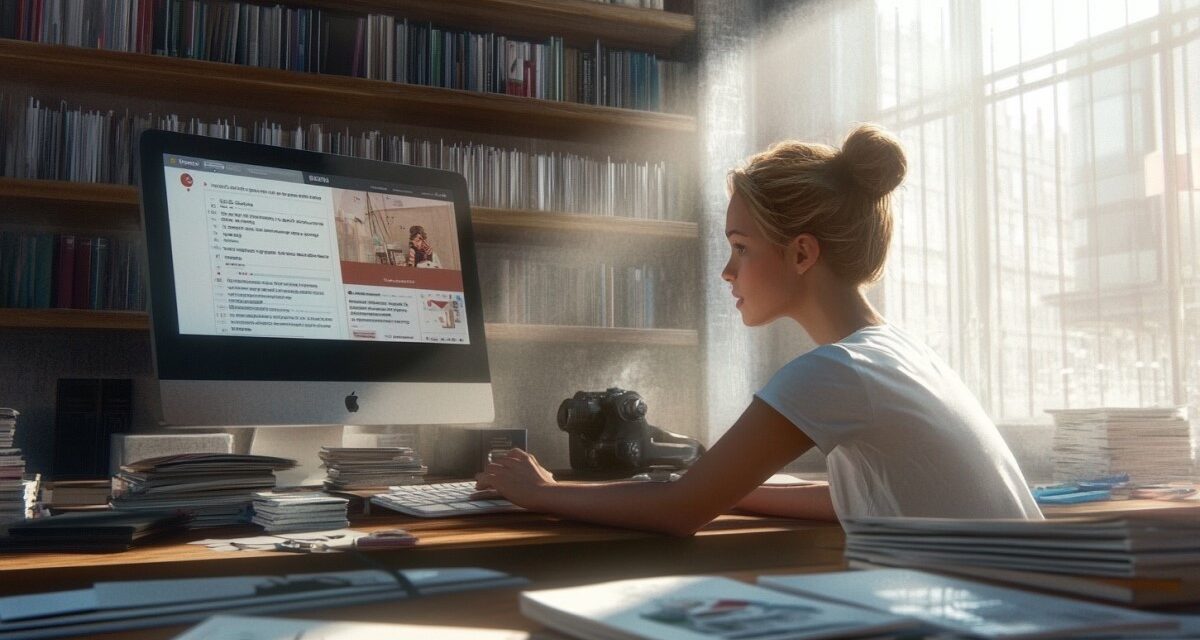 Femme concentrée sur écran